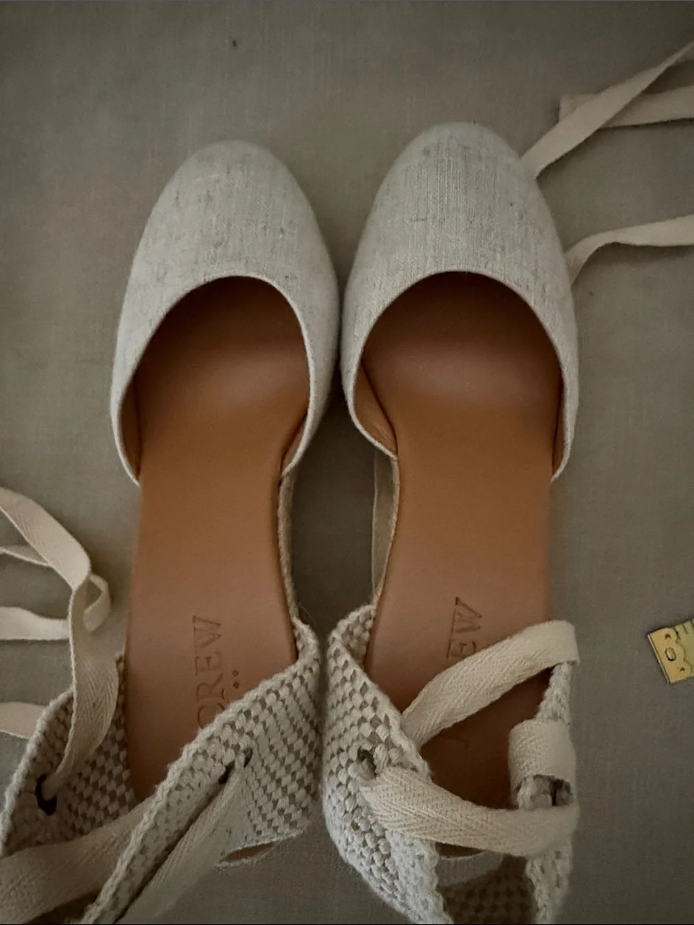 J. Crew Cream Canvas Espadrille Wedge Tie-Ankle Sandals